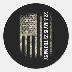 Veteranen Zelfmoordbewustzijn VS Vlag 22 Per Dag I Ronde Sticker