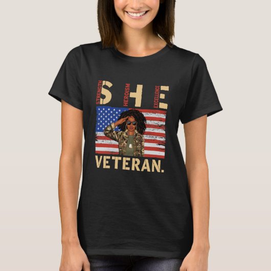Veteranenvrouw van het Afrikaanse Amerikaanse lege T-shirt (Voorkant)