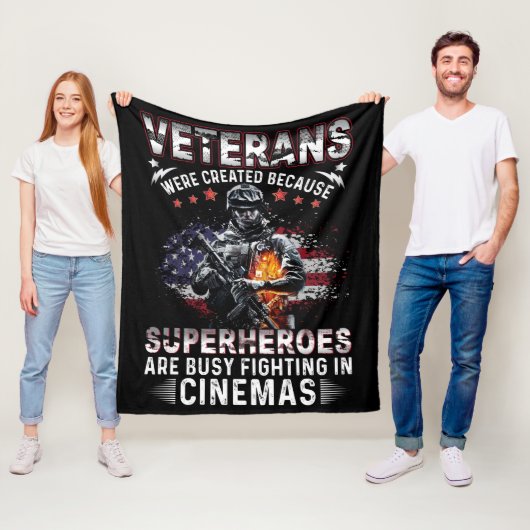 Veterans Because Superheroes Bezig in Bioscopen Fleece Deken (In situ)