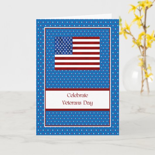 Veterans Dag Kaart met vlag en sterren (Gele Bloem)