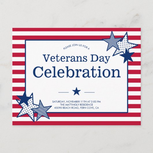 Veterans Dag sterren Stripes Moderne Patriotpartij Uitnodiging Briefkaart (Voorkant)