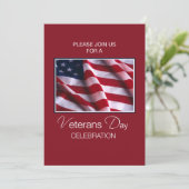 Veterans Day Event Invitation, vlag op rood, Wh Kaart (Staand voorkant)