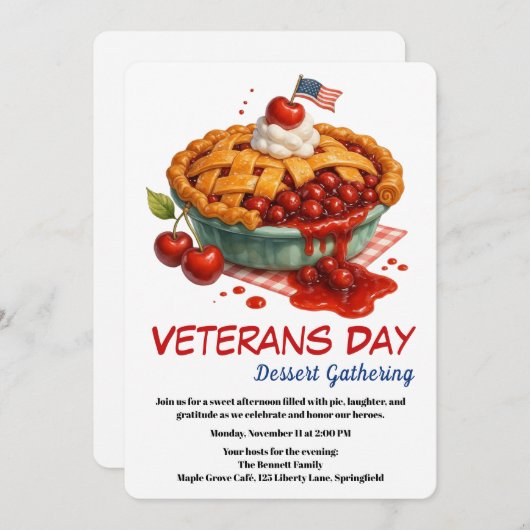 Veterans Day Invitation | Cherry Pie Celebration Kaart (Voorkant / Achterkant)
