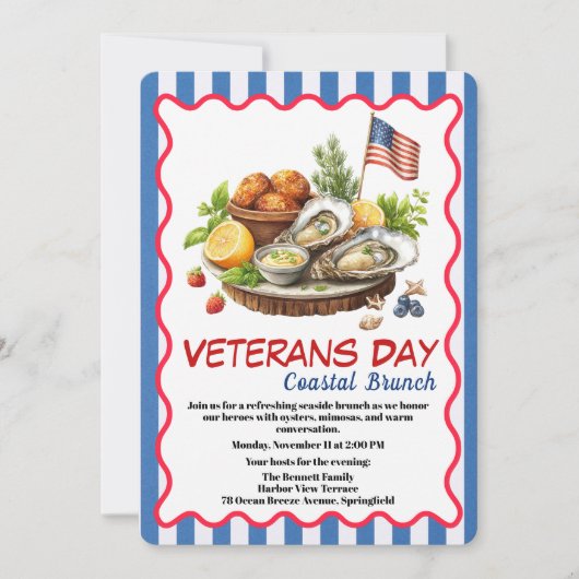 Veterans Day Invitation | Coastal Brunch Celebrati Kaart (Voorkant)
