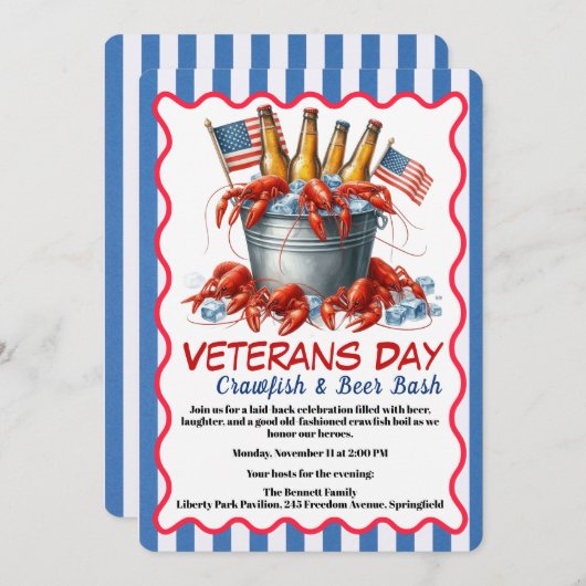 Veterans Day Invitation | Crawfish & Beer Party Kaart (Voorkant / Achterkant)