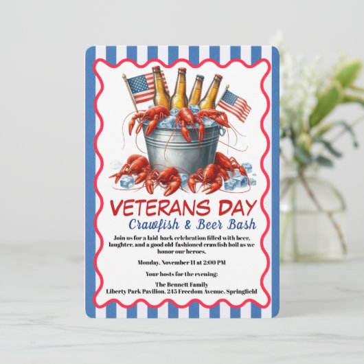 Veterans Day Invitation | Crawfish & Beer Party Kaart (Staand voorkant)