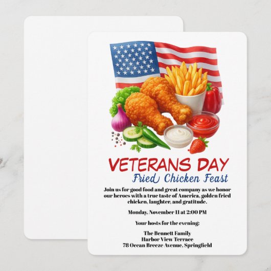 Veterans Day Invitation | Fried Chicken Feast Kaart (Voorkant / Achterkant)