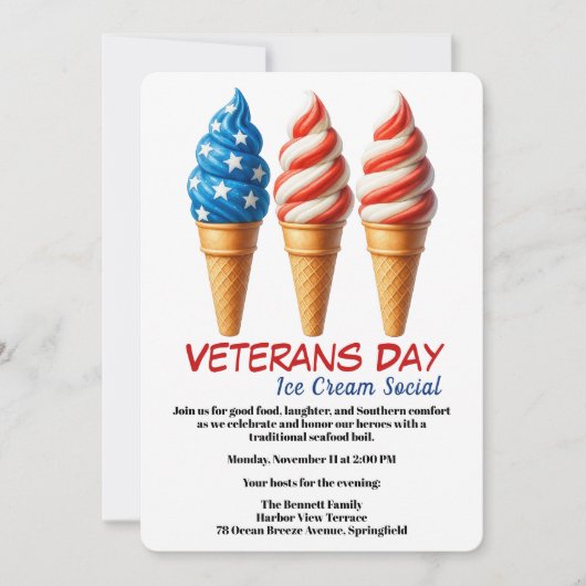 Veterans Day Invitation | Ice cream social party Kaart (Voorkant)