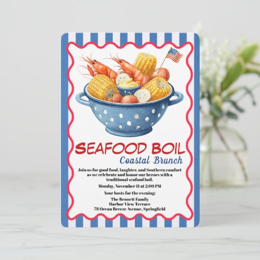 Veterans Day Invitation | Seafood Boil Celebration Kaart (Staand voorkant)