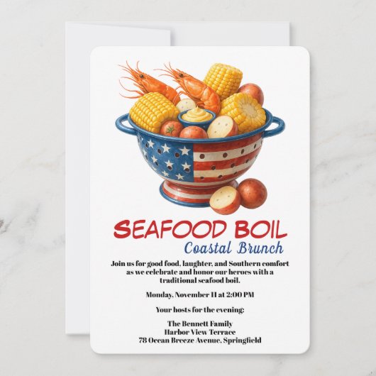Veterans Day Invitation | Seafood Boil Celebration Kaart (Voorkant)