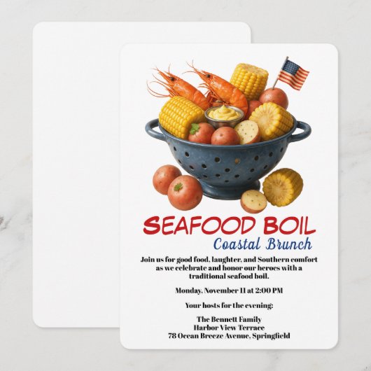 Veterans Day Invitation | Seafood Boil Celebration Kaart (Voorkant / Achterkant)