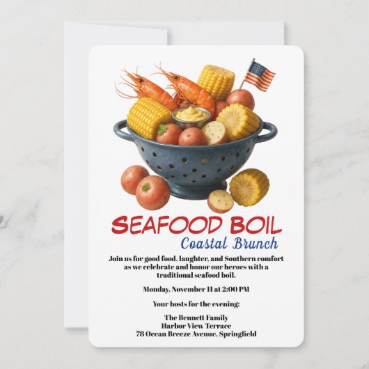 Veterans Day Invitation | Seafood Boil Celebration Kaart (Voorkant)