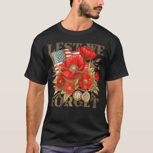 Veterans Day Lest we vergeten rode papaver bloem U T-shirt (Voorkant)