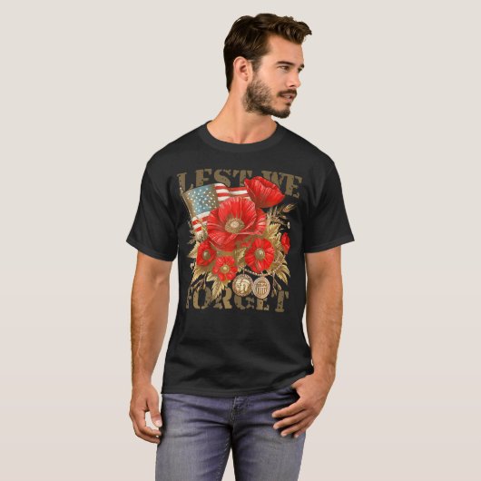 Veterans Day Lest we vergeten rode papaver bloem U T-shirt (Voorkant volledig)