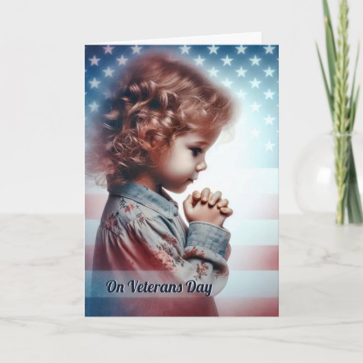 Veterans Day Little American Meisje Bidden Kaart (Voorkant)