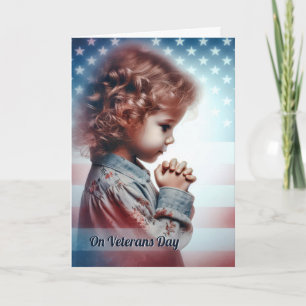 Veterans Day Little American Meisje Bidden Kaart