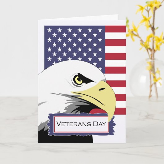 Veterans Day Patriotic Theme, Eagle en U.S. Flag Kaart (Gele Bloem)