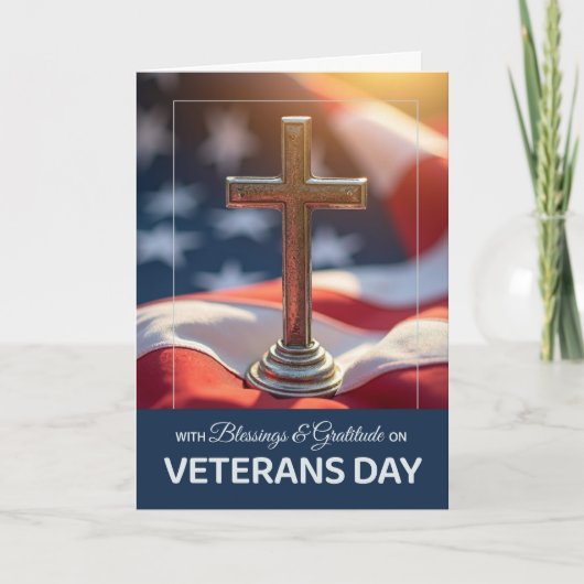 Veterans Day Religious Faith Gratitude Cross Flag Kaart (Voorkant)
