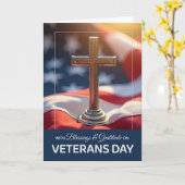Veterans Day Religious Faith Gratitude Cross Flag Kaart (Gele Bloem)