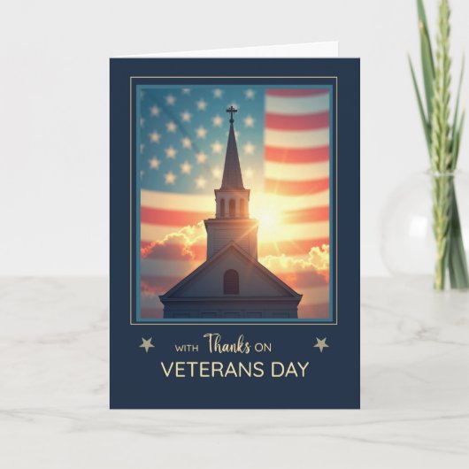 Veterans Day Religious Thanks Church Steeple Flag Kaart (Voorkant)