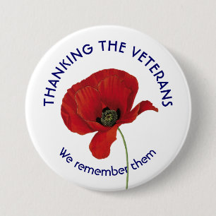 Veterans Day WE ONTHOUDEN HEN Herinnering Poppy Ronde Button 7,6 Cm