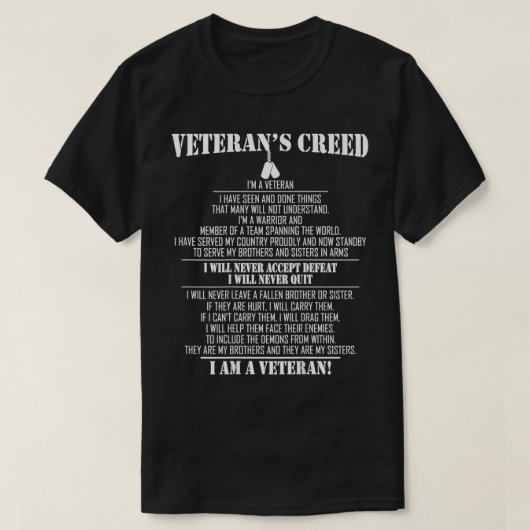 Veteranx27s creed Ix27m a veteraan 2 T-shirt (Design voorkant)