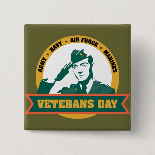 Veterens Dag Vierkante Button 5,1 Cm (Voorkant)