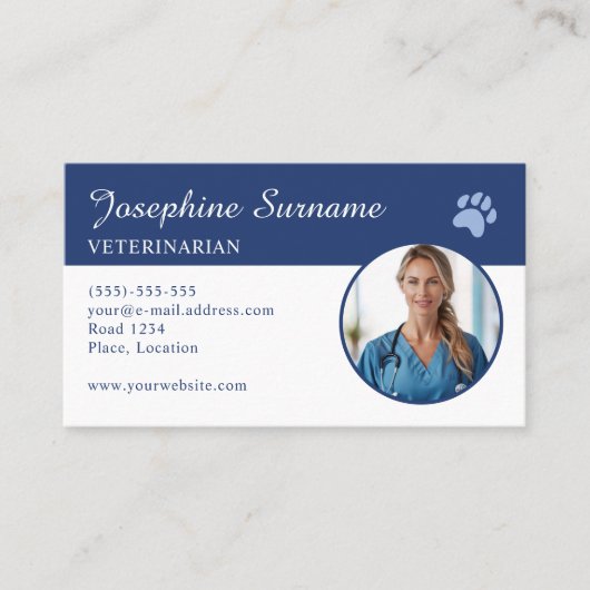 Veterinair aangepaste foto sjabloon met blauwe poo visitekaartje (Voorkant)