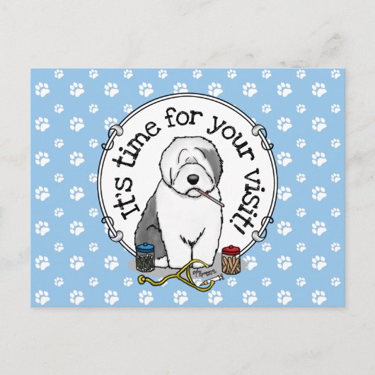 Veterinair bezoek Herinder Oude Engelse Sheepdog Briefkaart (Voorkant)