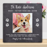 Veterinair Dank u wel Aangepast huisje foto Fotoplaat<br><div class="desc">Zeg 'Dank je' tegen je geweldige dierenarts met een schattige persoonlijke foto van de hond. Personaliseer de naam van het huisdier en zijn favoriete foto. Deze veeartsenijkundige appreciatie cadeau zal een schat in het belang zijn. Pas 'Best Veterinarian Ever' aan voor Vet Assistant, Vet Tech of Veterinary Title. COPYRIGHT ©...</div>