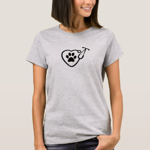 Veterinair Heart Stethoscoop Paw Print T-Shirt