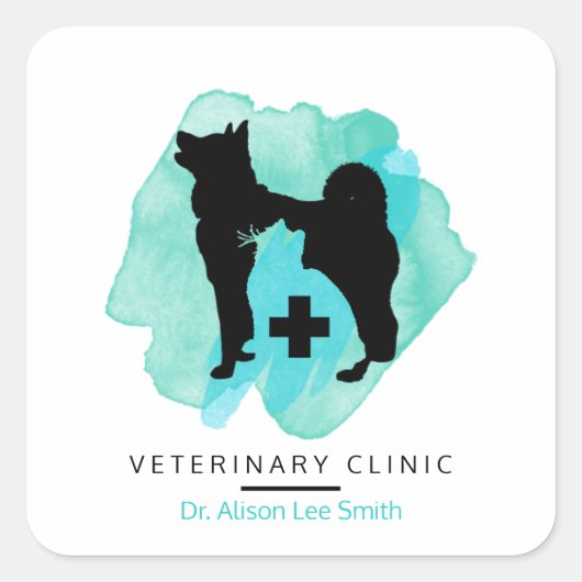 Veterinair klinisch kruis vierkante sticker (Voorkant)