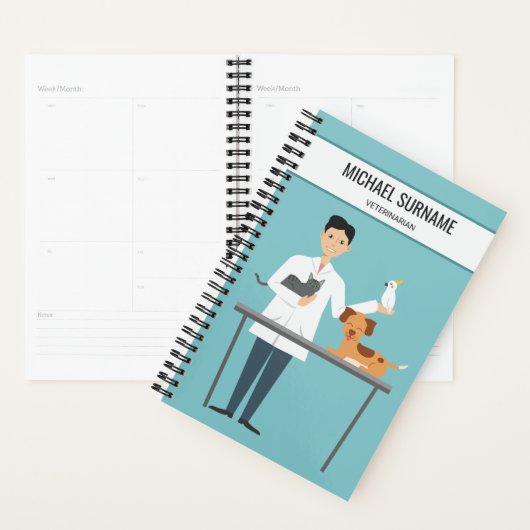 Veterinair Man met dieren en aangepaste tekst Planner (Display)