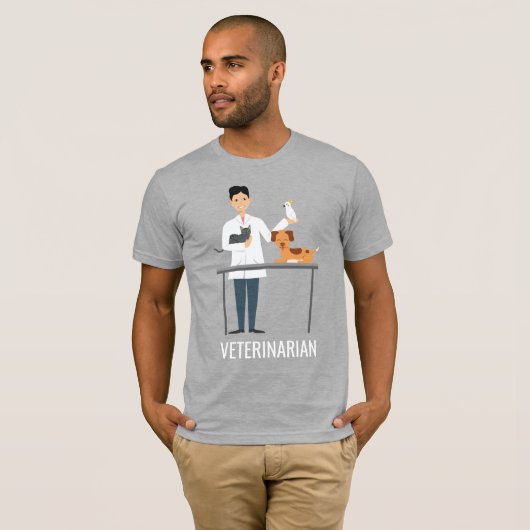 Veterinair Man met dieren en aangepaste tekst T-shirt (Voorkant volledig)