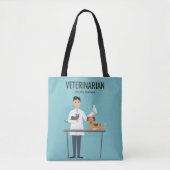 Veterinair Man met dieren en aangepaste tekst Tote Bag (Voorkant)
