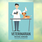 Veterinair Man op blauw met kalveren en tekst Raamsticker (Vel 3)