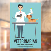 Veterinair Man op blauw met kalveren en tekst Raamsticker (Vel 2)