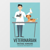 Veterinair Man op blauw met kalveren en tekst Raamsticker (Vel)