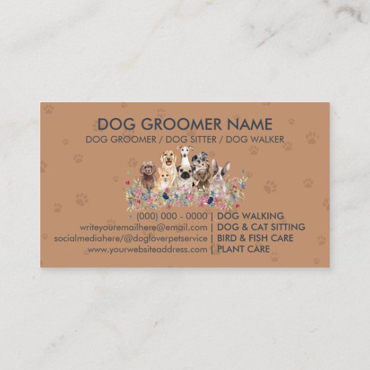 Veterinair Navy Brown Paws PetSitter Visitekaartje (Achterkant)