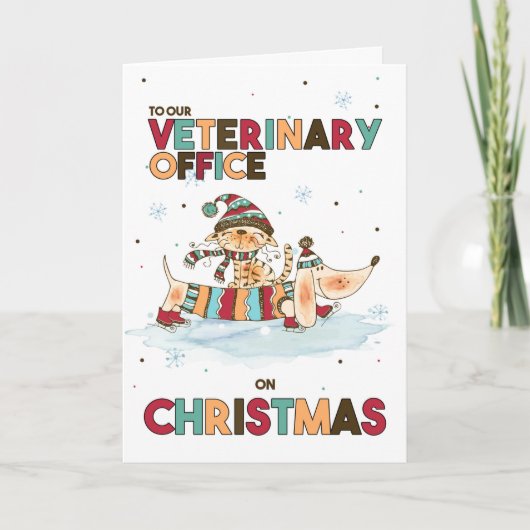 Veterinair op kerstwijn: Wiener Dog en Cat Feestdagen Kaart (Voorkant)