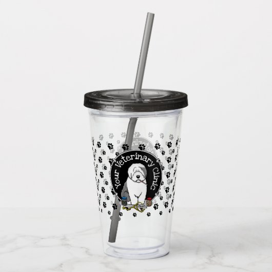 Veterinair Oud Engels Sheepdog Gray 1 Cute Vet Acryl Drinkbeker (Achterkant)