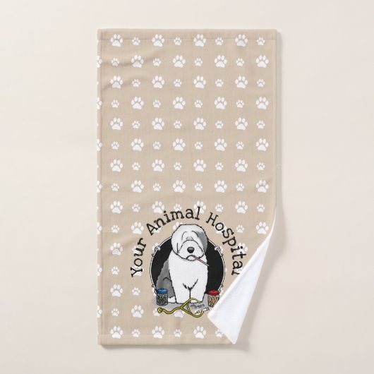 Veterinair Oud Engels Sheepdog Gray 1 Cute Vet Bad Handdoek (Handdoek)