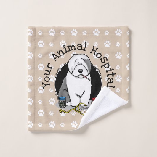 Veterinair Oud Engels Sheepdog Gray 1 Cute Vet Bad Handdoek (Wasdoekje)