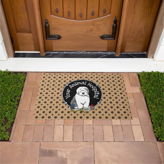 Veterinair Oud Engels Sheepdog Gray 1 Cute Vet Deurmat (Buiten)