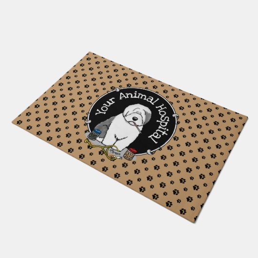 Veterinair Oud Engels Sheepdog Gray 1 Cute Vet Deurmat (Schuin)