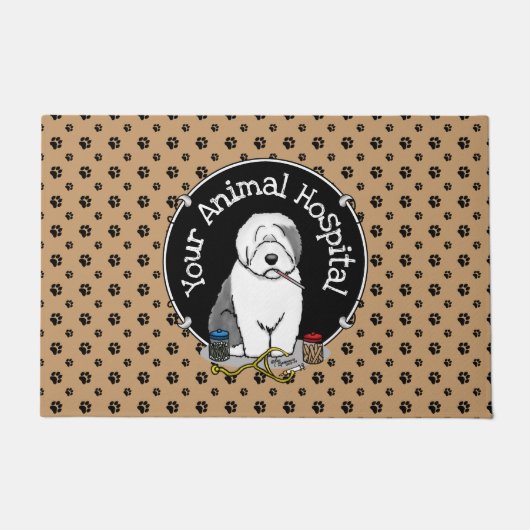 Veterinair Oud Engels Sheepdog Gray 1 Cute Vet Deurmat (Voorkant)