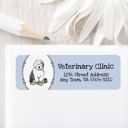 Veterinair Oud Engels Sheepdog Gray 1 Cute Vet Etiket (Insitu)