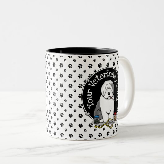 Veterinair Oud Engels Sheepdog Gray 1 Cute Vet Tweekleurige Koffiemok (Voorkant rechts)