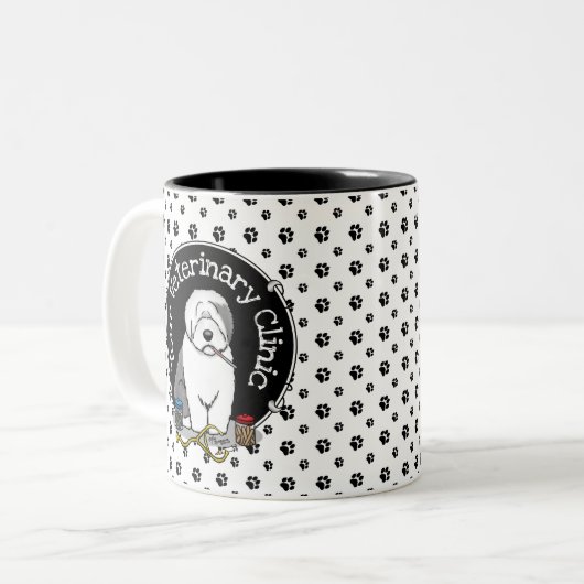 Veterinair Oud Engels Sheepdog Gray 1 Cute Vet Tweekleurige Koffiemok (Voorkant links)