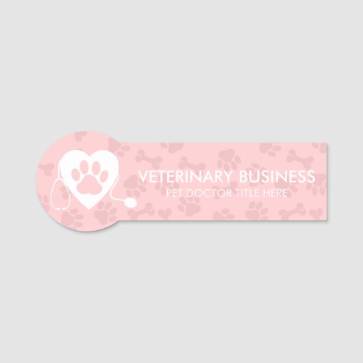 Veterinair Paws Heart Stethoscoop Pet roze Naamplaatje (Voorkant)